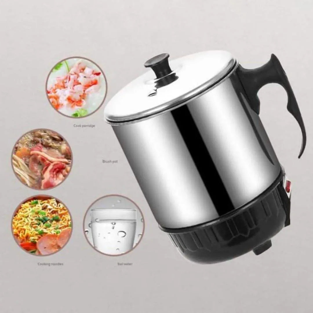 Multifunctional Stainless Steel Electric Cooking Pot 1.2L - Portable Electric Kettle for Boiling Water, Noodles, Soup, Eggs & Tea - Mini Cooker for Travel, Hostel & Office