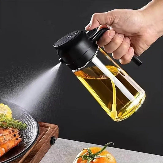 2-in-1 Glass Oil Sprayer Bottle & Dispenser 550ml | Oil Control Spray for Cooking, Air Fryer, BBQ, Salad | Leak Proof | MegaFind