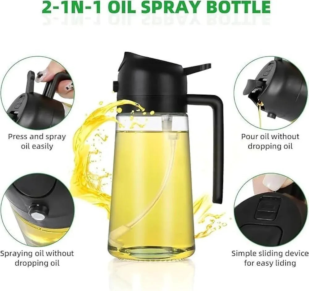 2-in-1 Glass Oil Sprayer Bottle & Dispenser 550ml | Oil Control Spray for Cooking, Air Fryer, BBQ, Salad | Leak Proof | MegaFind