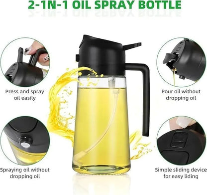 2-in-1 Glass Oil Sprayer Bottle & Dispenser 550ml | Oil Control Spray for Cooking, Air Fryer, BBQ, Salad | Leak Proof | MegaFind