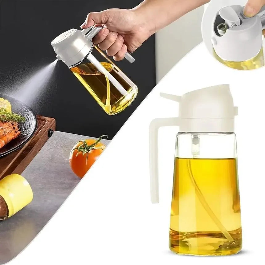 2-in-1 Glass Oil Sprayer Bottle & Dispenser 550ml | Oil Control Spray for Cooking, Air Fryer, BBQ, Salad | Leak Proof | MegaFind