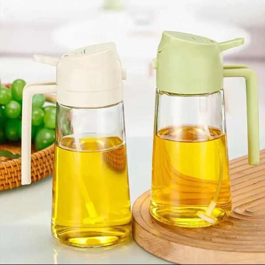 2-in-1 Glass Oil Sprayer Bottle & Dispenser 550ml | Oil Control Spray for Cooking, Air Fryer, BBQ, Salad | Leak Proof | MegaFind