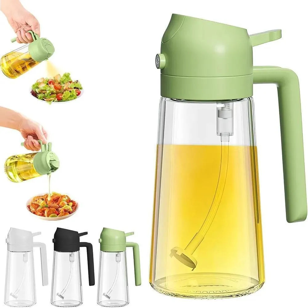 2-in-1 Glass Oil Sprayer Bottle & Dispenser 550ml | Oil Control Spray for Cooking, Air Fryer, BBQ, Salad | Leak Proof | MegaFind