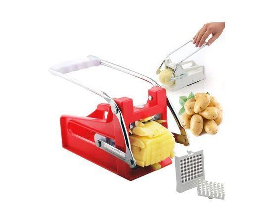 Stainless Steel French Fry Cutter Machine - Manual Potato Chips Maker with 2 Blades | Vegetable & Fruit Slicer for Kitchen | COD Pakistan